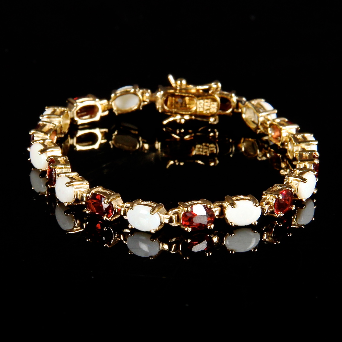 Gold Plated Sterling Bracelet with Garnets and Opals