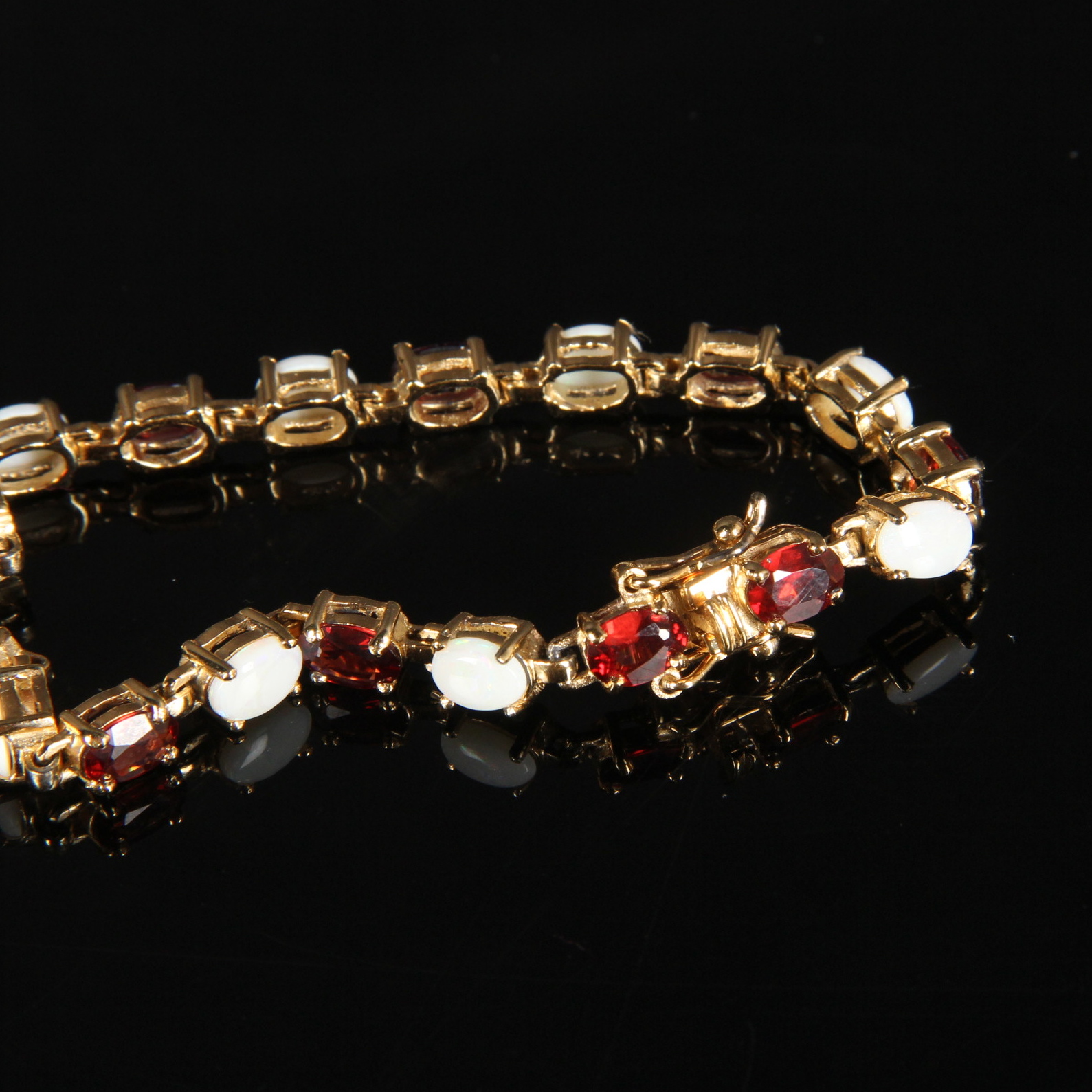 Gold Plated Sterling Bracelet with Garnets and Opals
