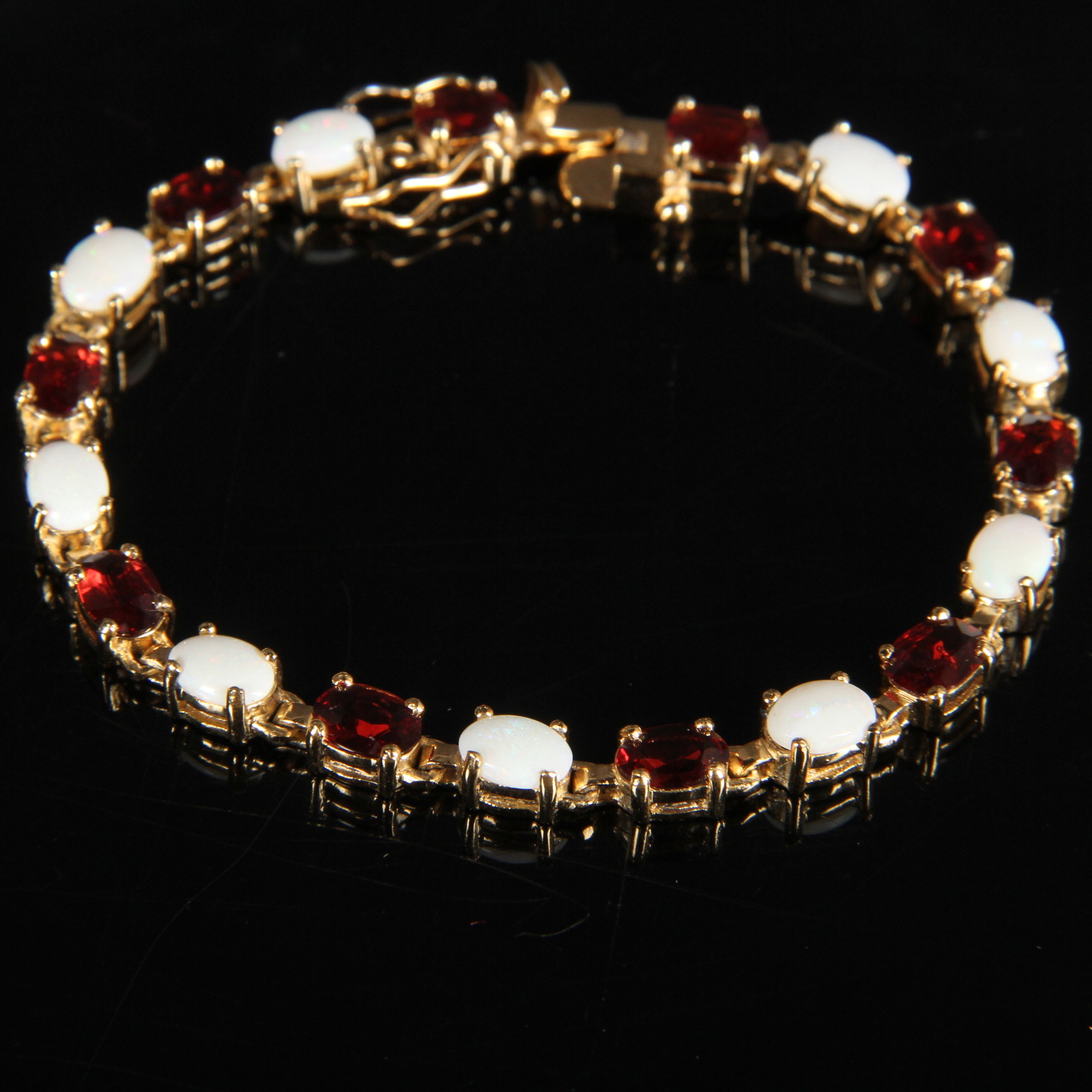 Gold Plated Sterling Bracelet with Garnets and Opals
