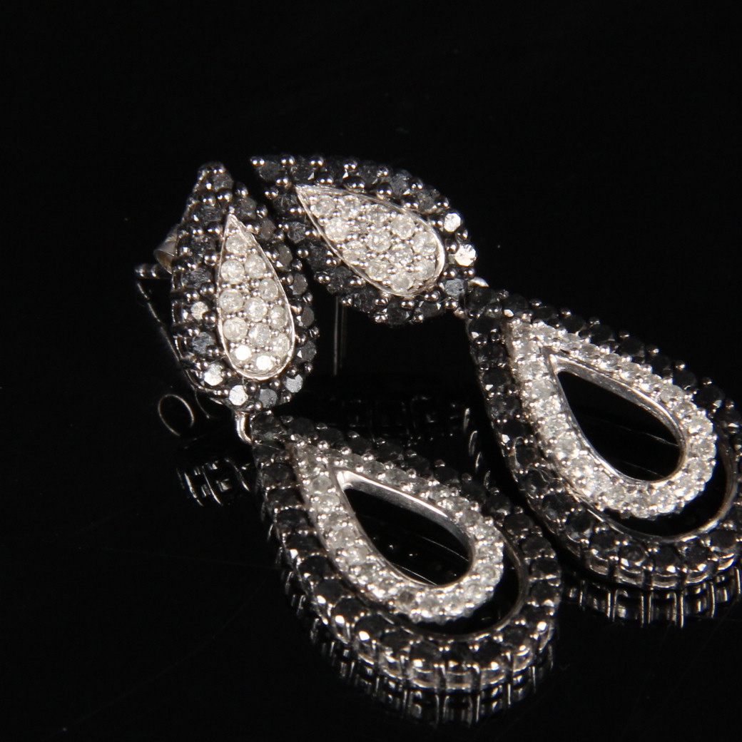 10K White Gold 2.48 CTW Black and White Diamond Earrings