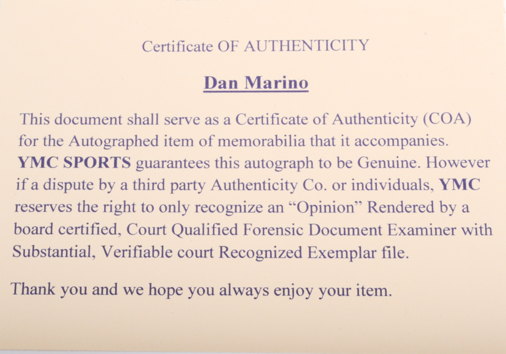 Dan Marino Signed Photo with Certificate Of Authenticity