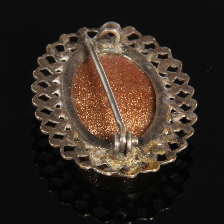 Vintage Gold Toned Painted Brooch