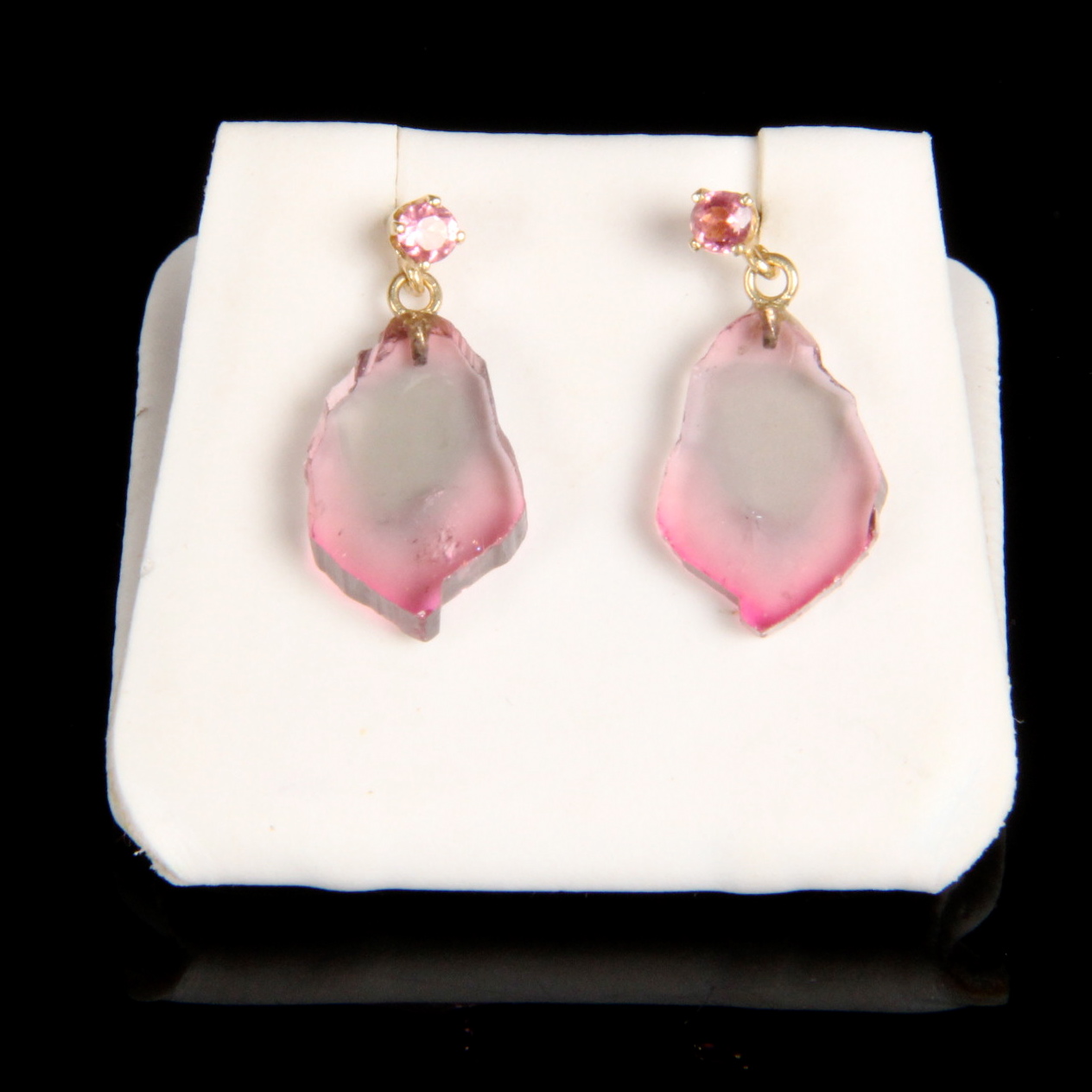 14K Yellow Gold Watermelon Tourmaline Earrings