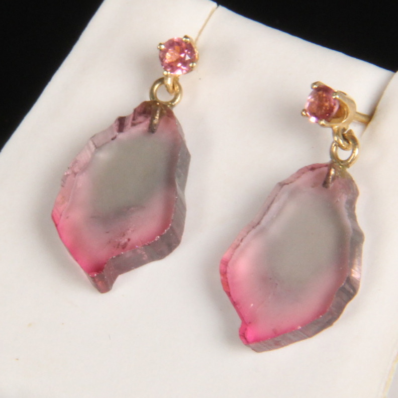 14K Yellow Gold Watermelon Tourmaline Earrings