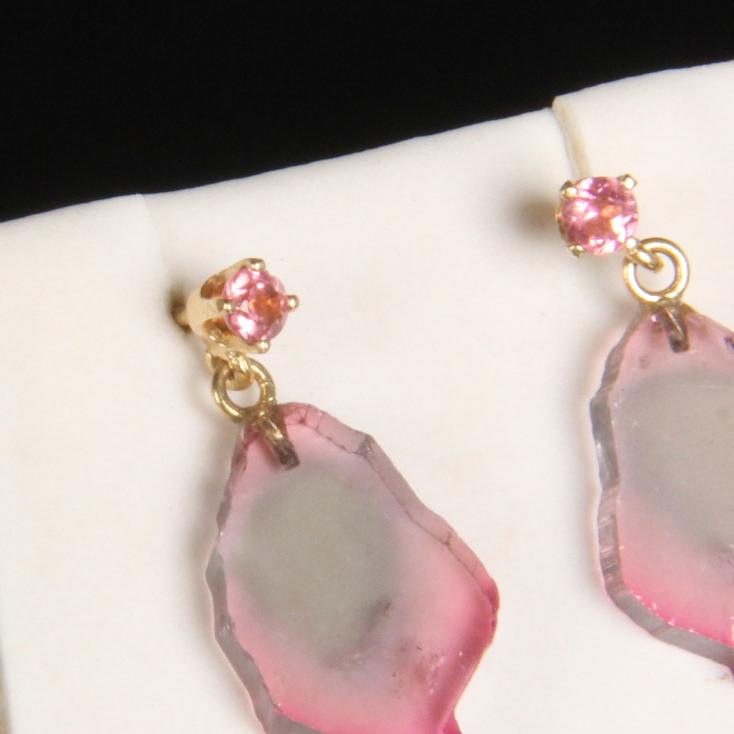 14K Yellow Gold Watermelon Tourmaline Earrings