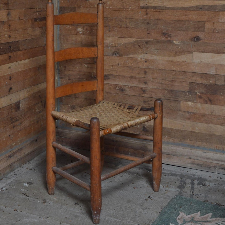 Primitive Shaker Style Ladder Back Chair with Woven Seat