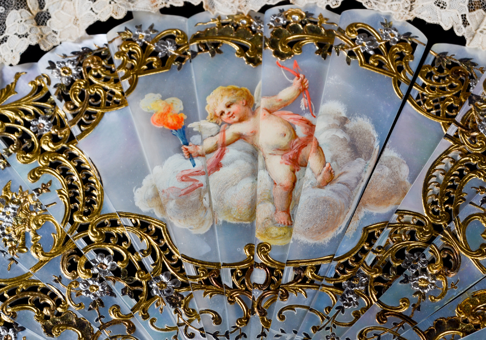 Hand Painted Mother of Pearl and Lace Fan