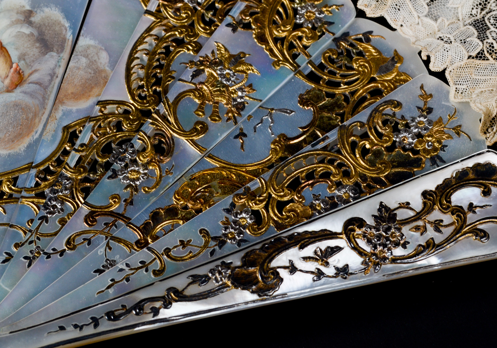 Hand Painted Mother of Pearl and Lace Fan