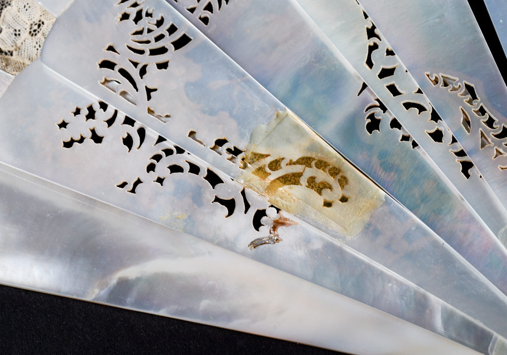 Hand Painted Mother of Pearl and Lace Fan