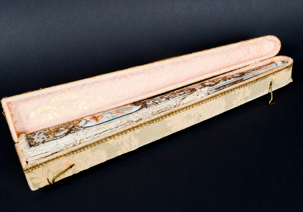 Hand Painted Mother of Pearl and Lace Fan