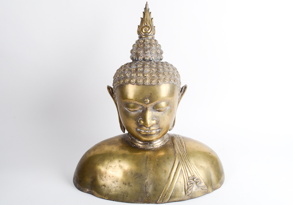 Large Brass Bust Of Buddha