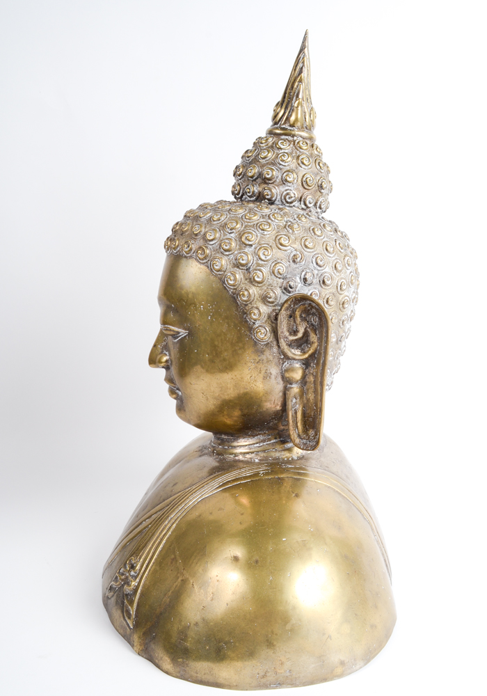 Large Brass Bust Of Buddha