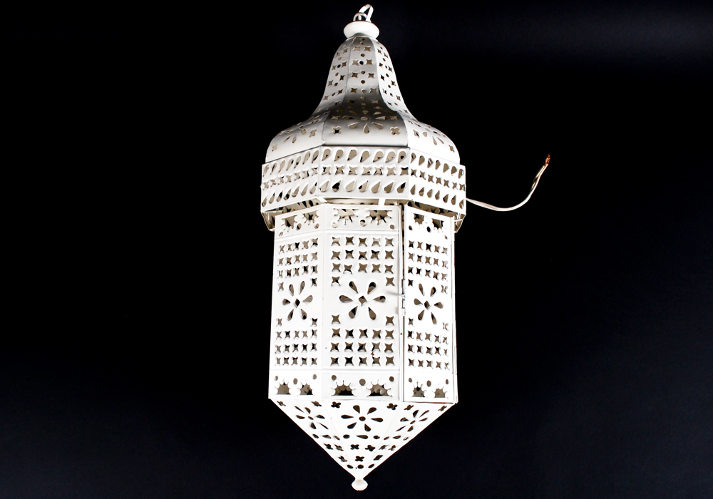 White Lantern Style Hanging Electric Lamp