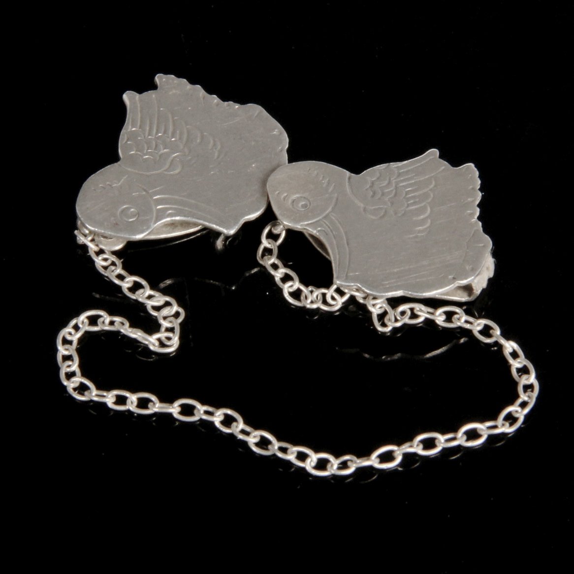 Vintage Sterling Silver Duck Bib Clips