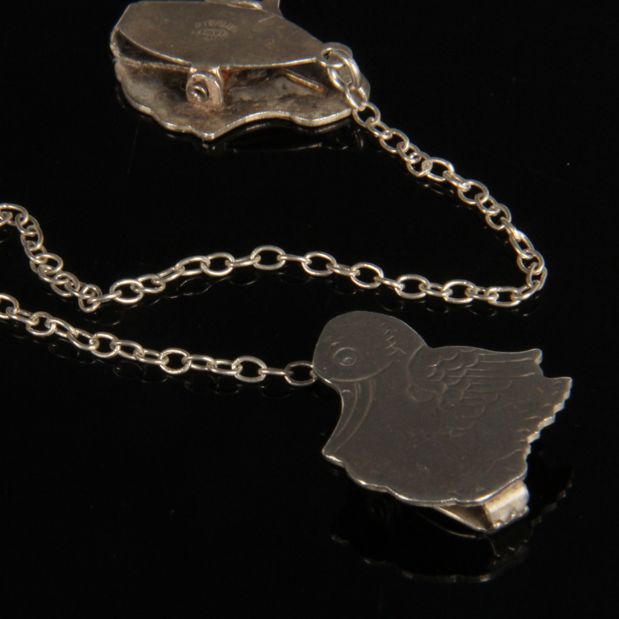 Vintage Sterling Silver Duck Bib Clips