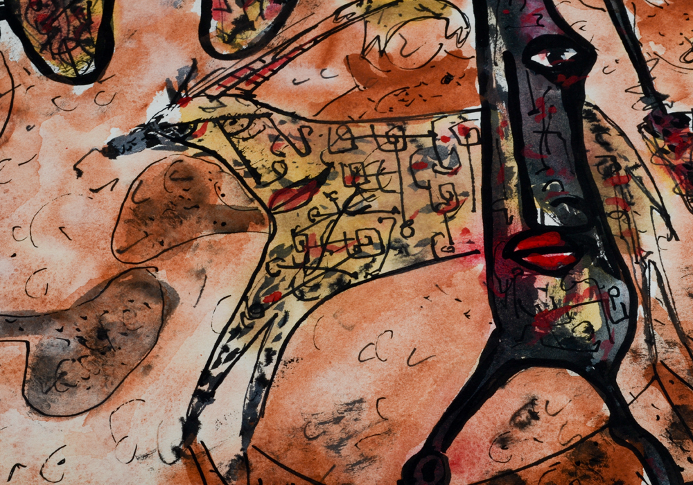 Watercolor on Paper of Hunting Figures