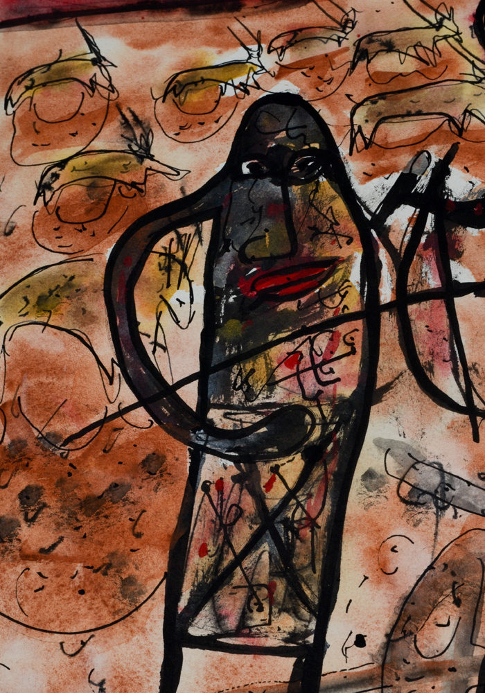 Watercolor on Paper of Hunting Figures