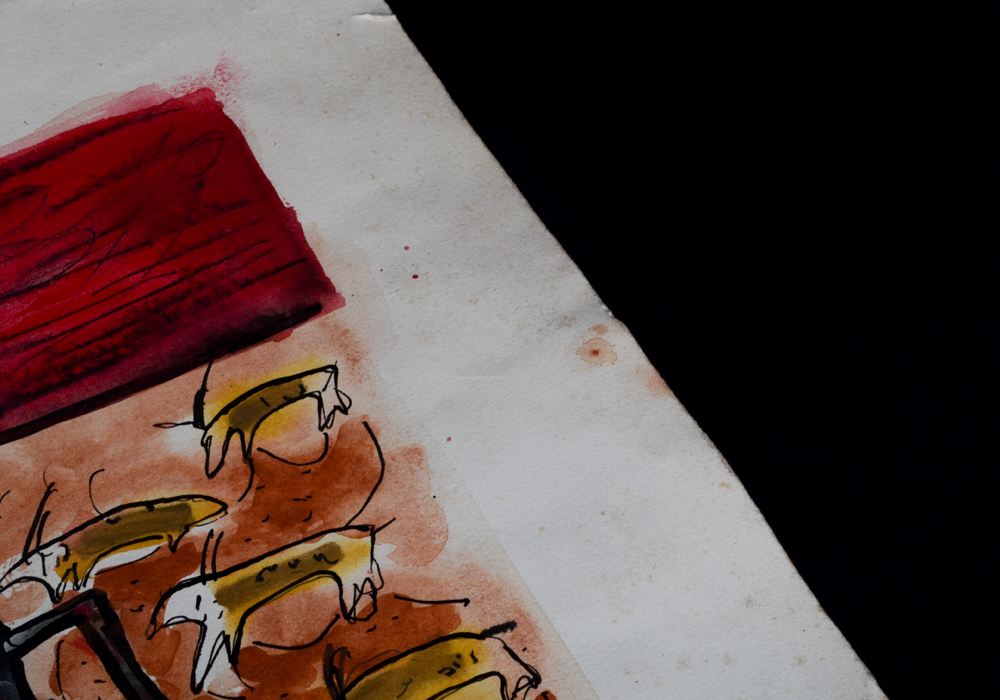 Watercolor on Paper of Hunting Figures