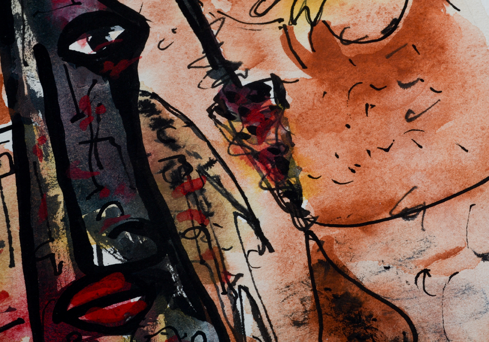 Watercolor on Paper of Hunting Figures