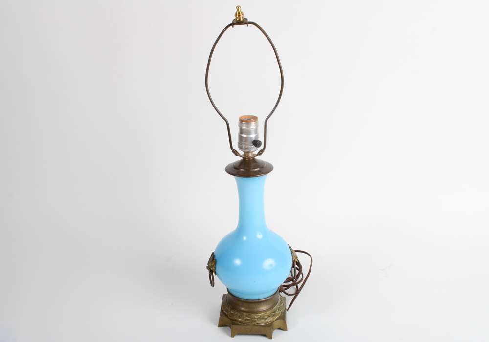 Gargoyle Motif Blue Glass Lamp