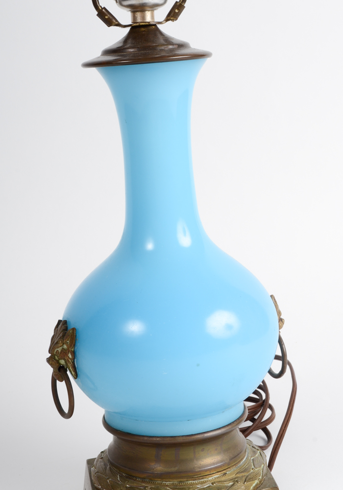 Gargoyle Motif Blue Glass Lamp