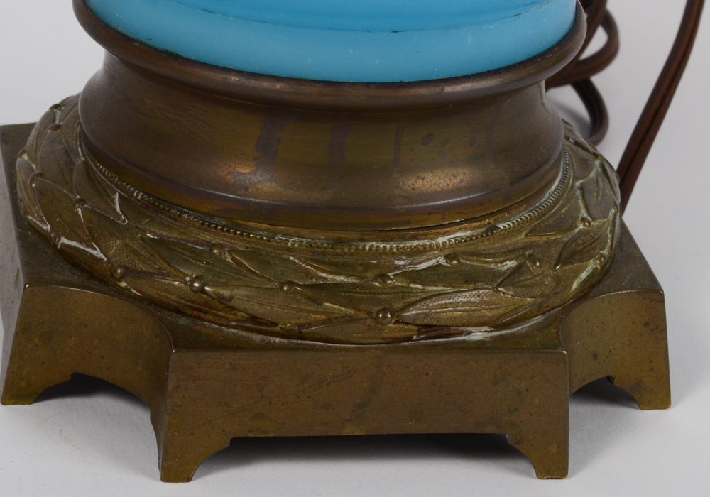 Gargoyle Motif Blue Glass Lamp