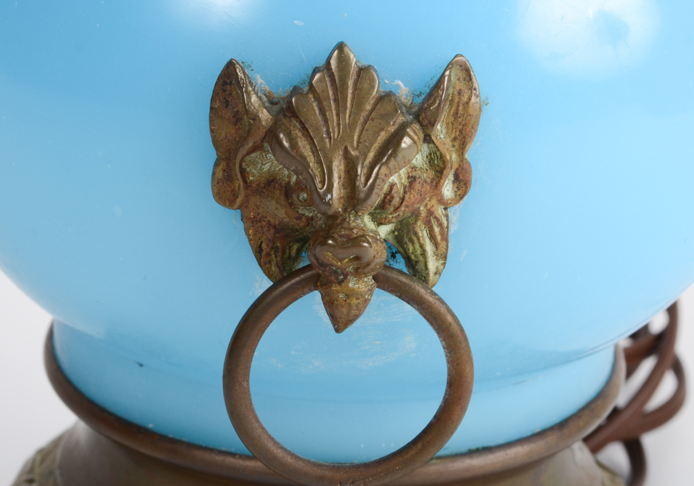 Gargoyle Motif Blue Glass Lamp