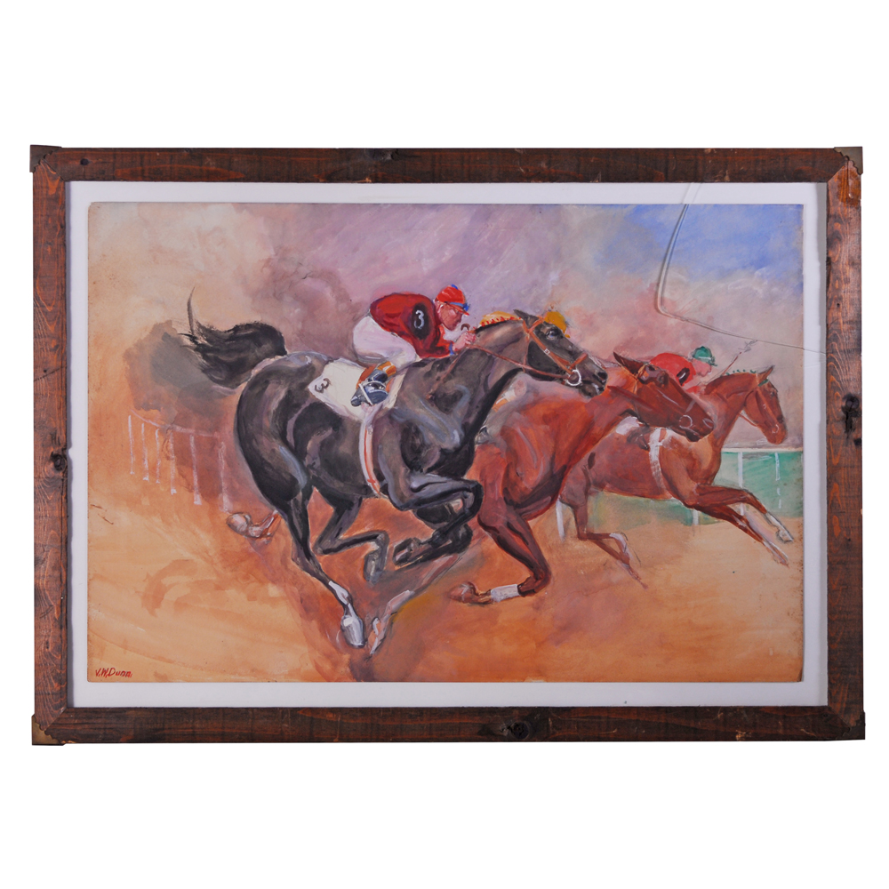 John W. Dunn Horse Racing Themed Gouache on Paper