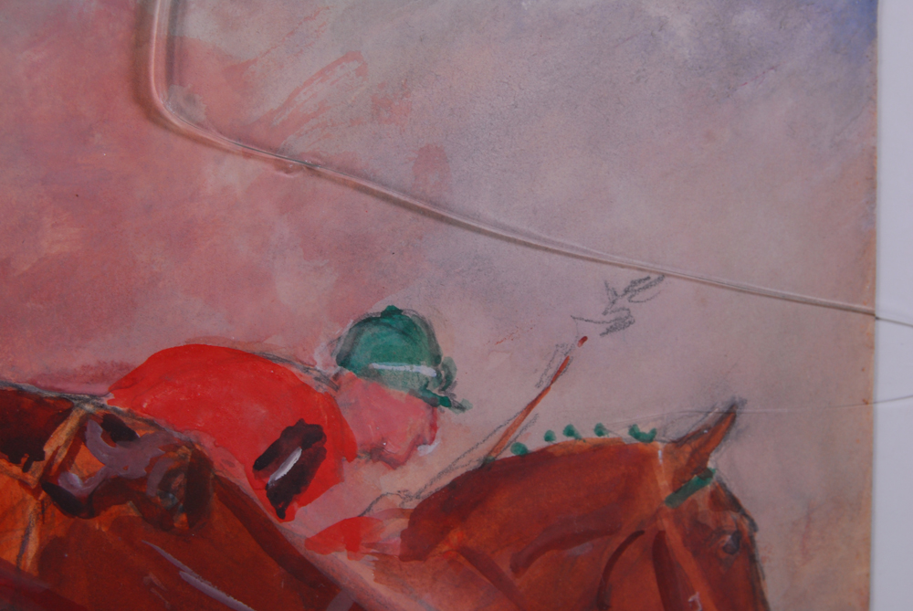 John W. Dunn Horse Racing Themed Gouache on Paper