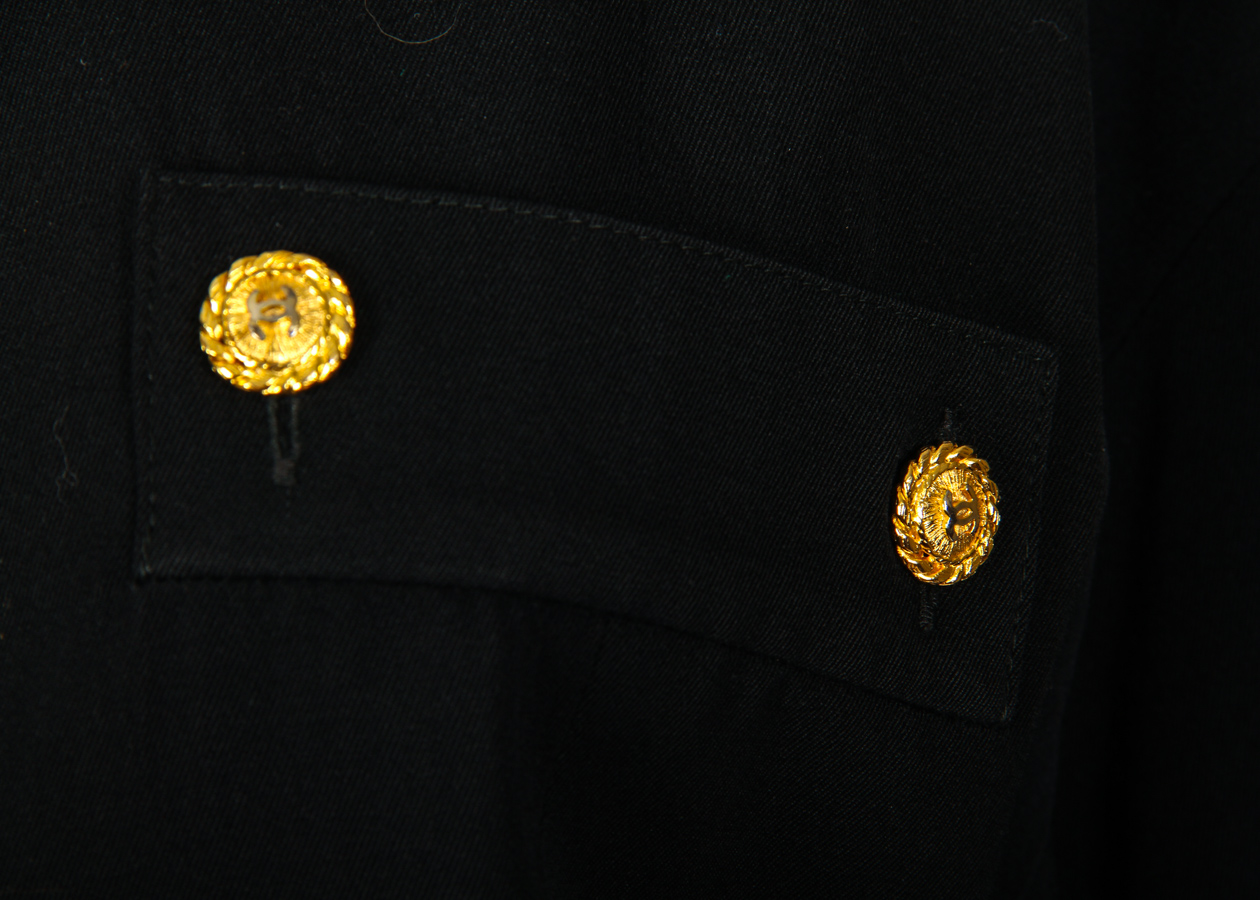 Vintage Chanel Jacket and Pants Ensemble with Logo Button Design