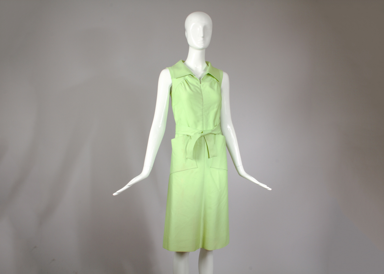 Vintage Courreges Green Sleeveless Belted Day Dress