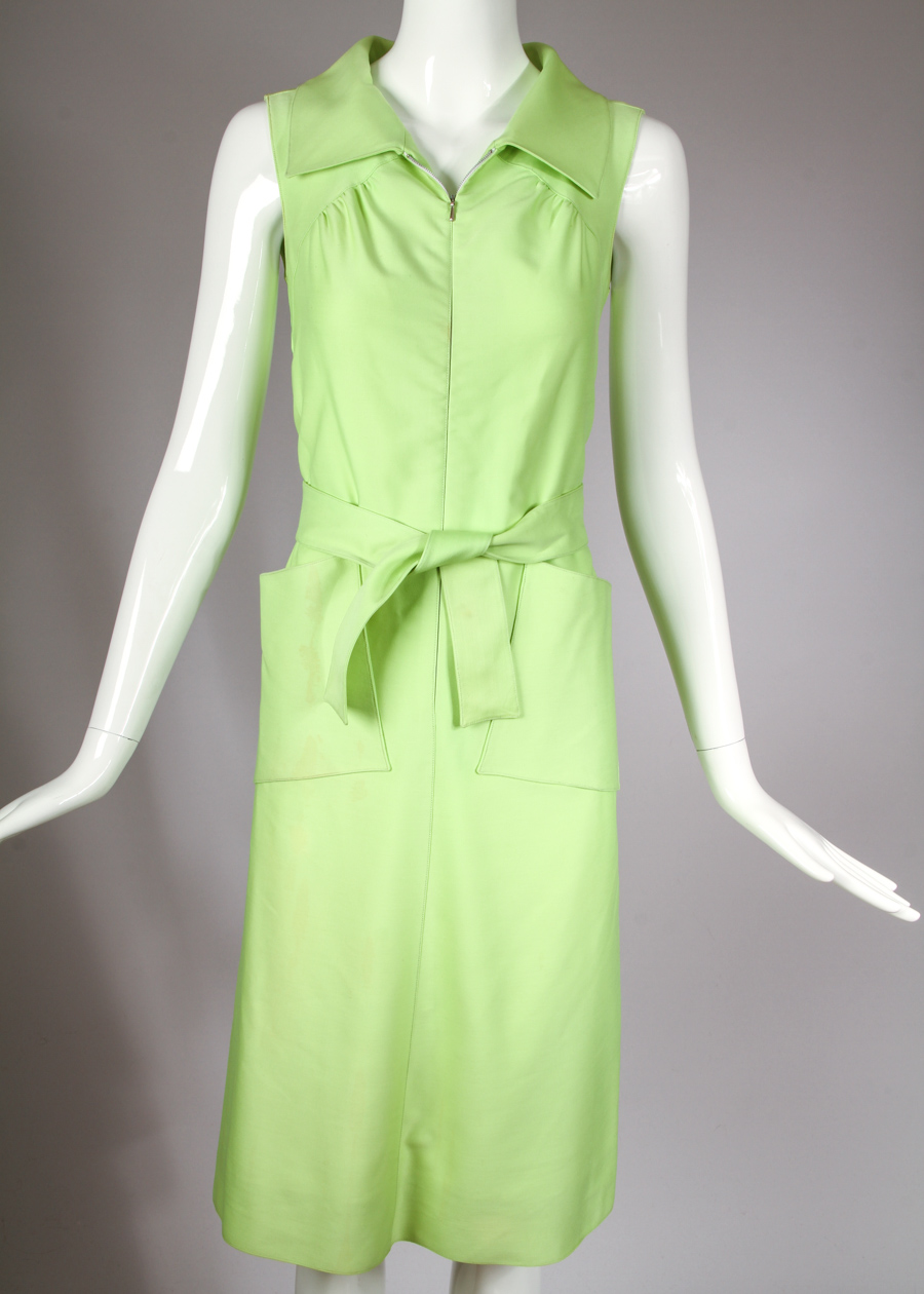 Vintage Courreges Green Sleeveless Belted Day Dress