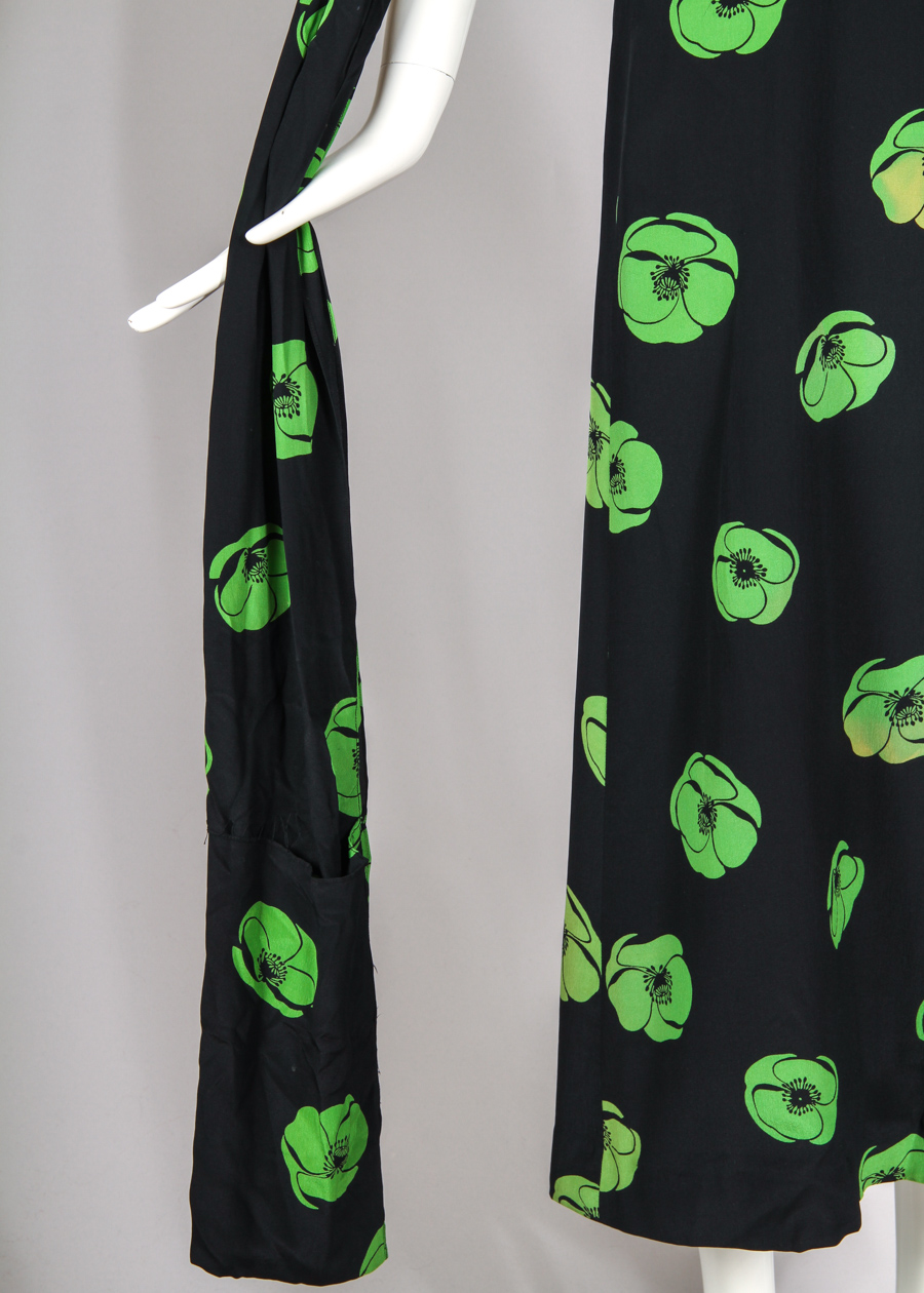 Vintage Sleeveless Floral Print Maxi Dress with Matching Scarf