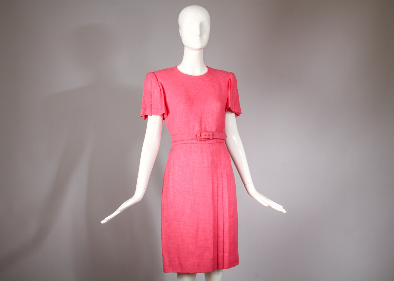 Vintage Carolina Herrera Tailored Pink Linen Day Dress