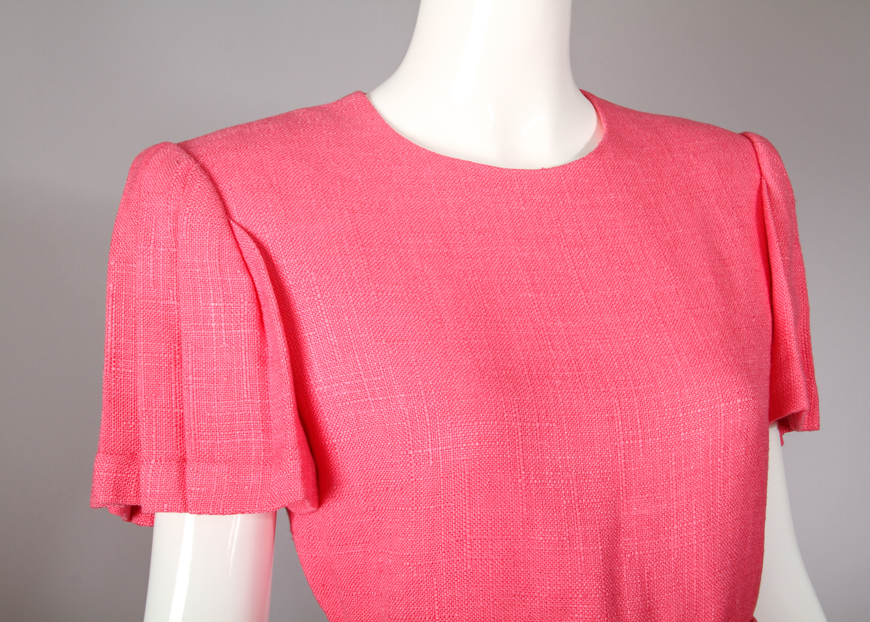 Vintage Carolina Herrera Tailored Pink Linen Day Dress