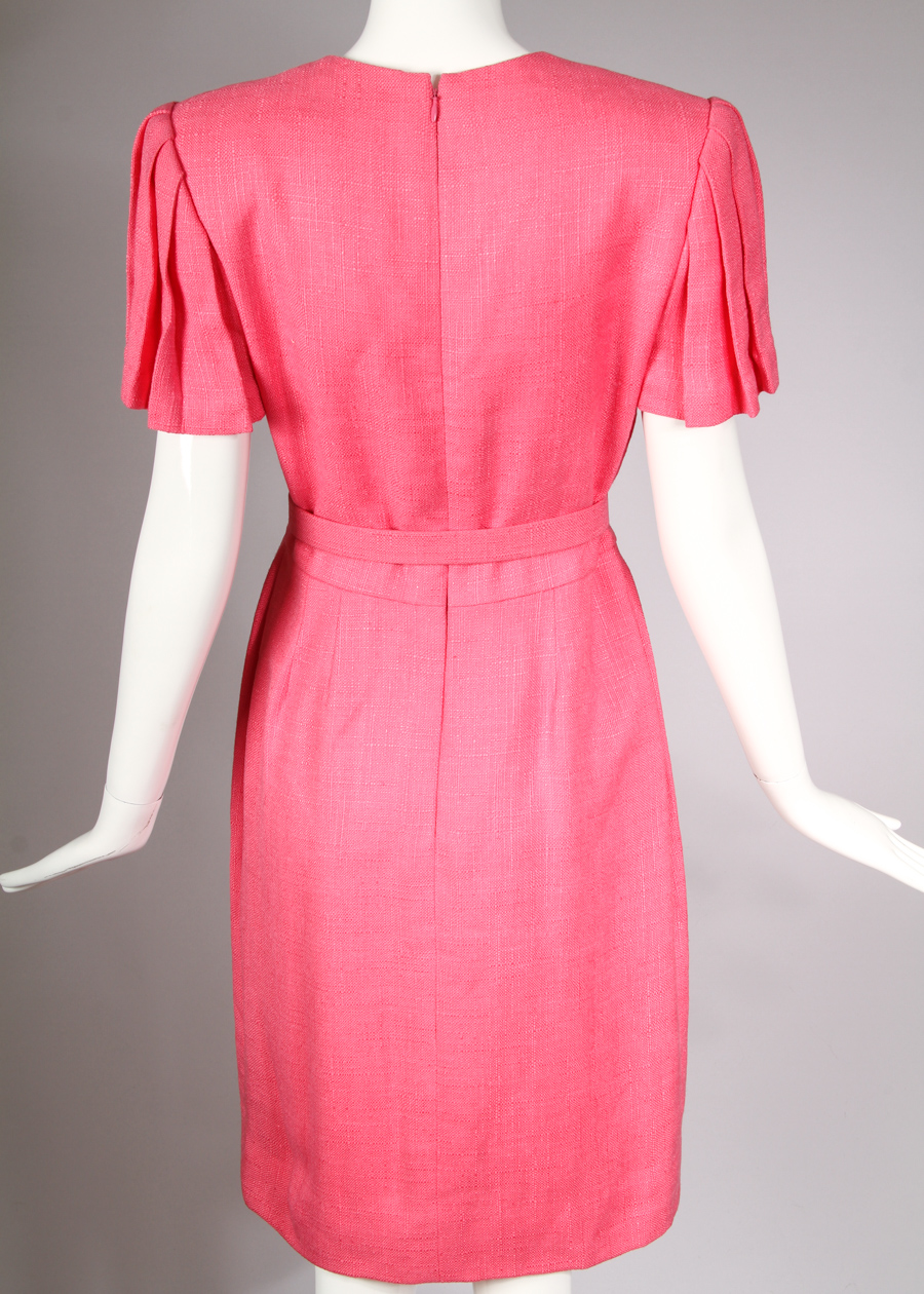 Vintage Carolina Herrera Tailored Pink Linen Day Dress