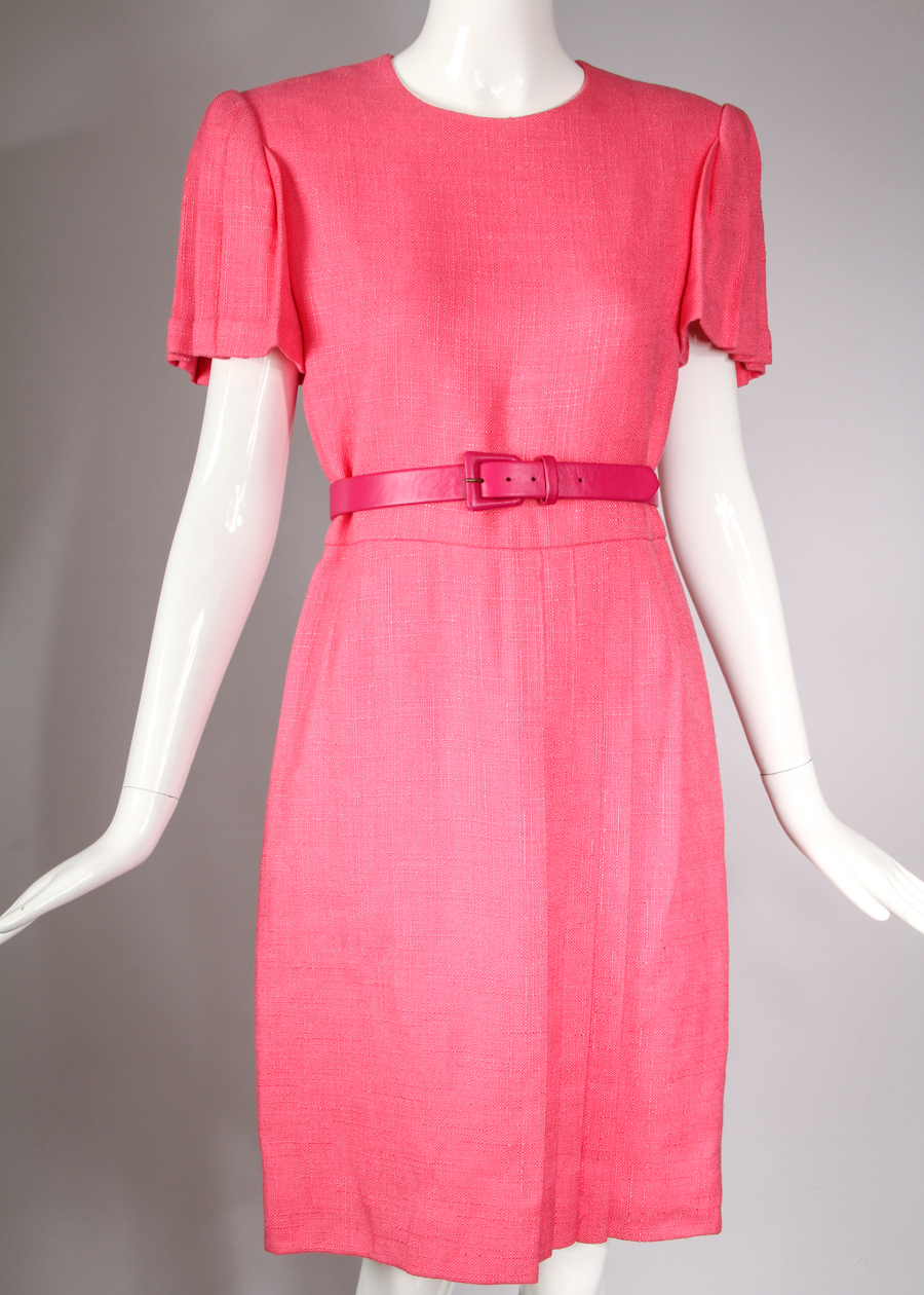Vintage Carolina Herrera Tailored Pink Linen Day Dress