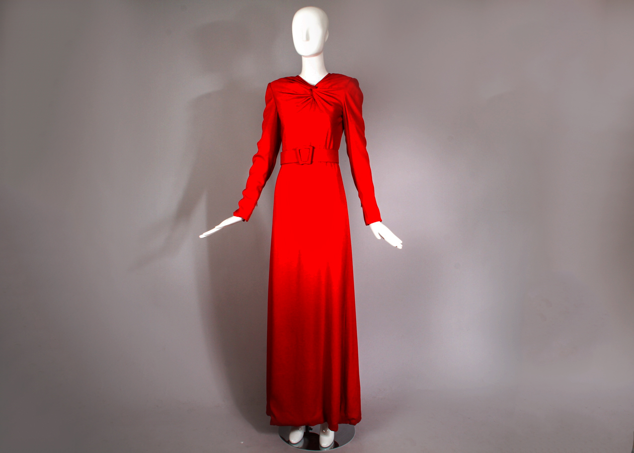 Vintage 1990s Carolina Herrera Red Floor Length Evening Gown