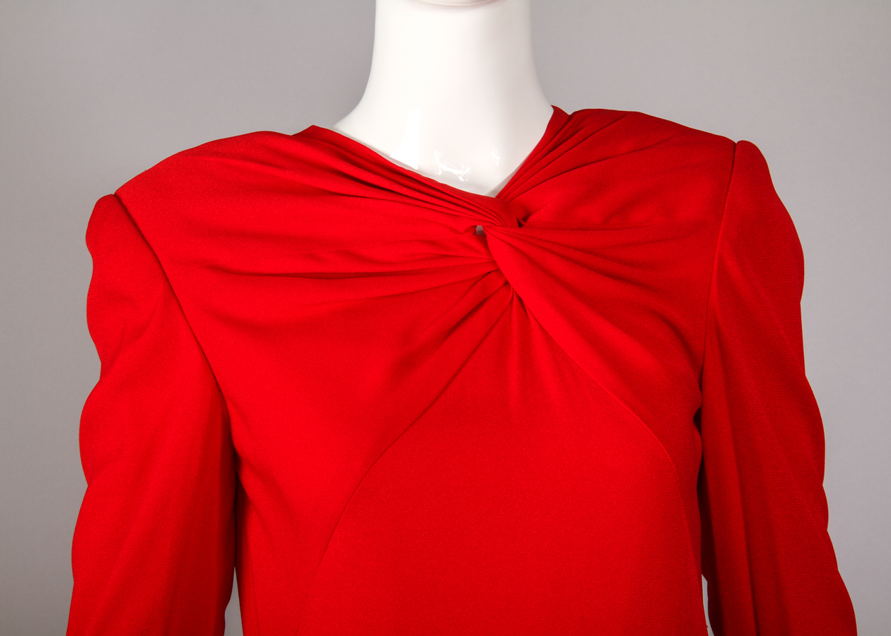 Vintage 1990s Carolina Herrera Red Floor Length Evening Gown