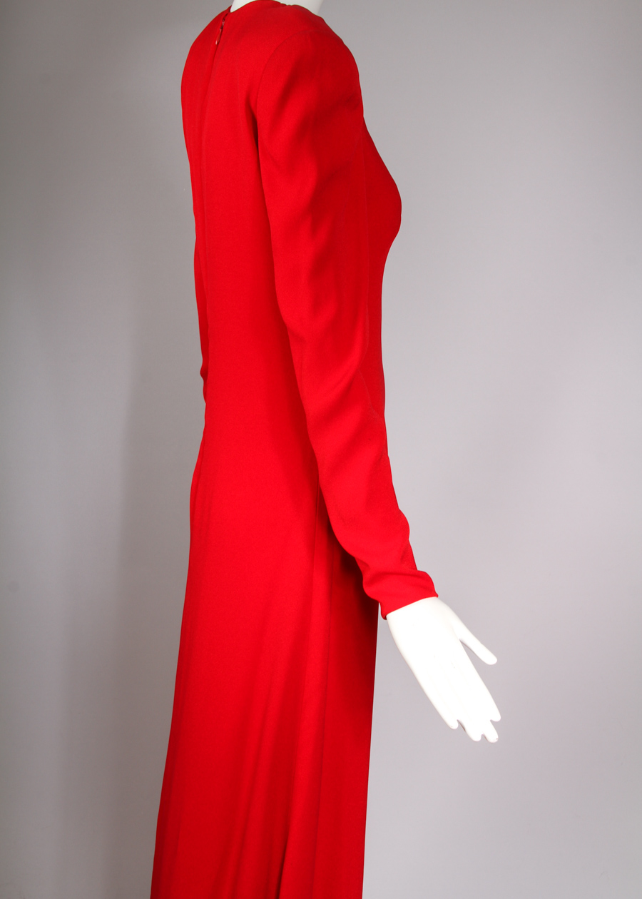 Vintage 1990s Carolina Herrera Red Floor Length Evening Gown