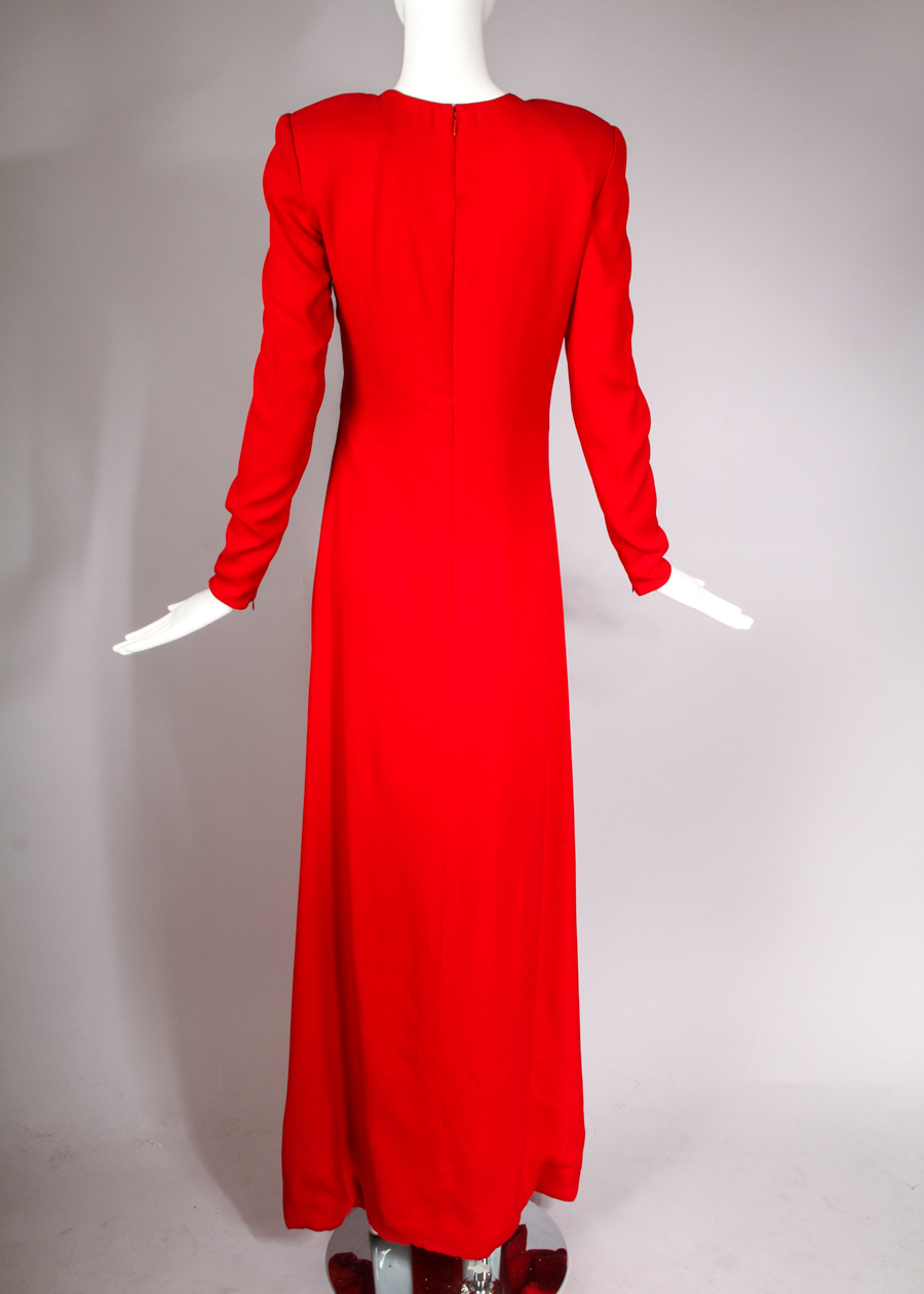Vintage 1990s Carolina Herrera Red Floor Length Evening Gown