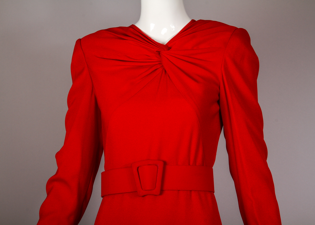 Vintage 1990s Carolina Herrera Red Floor Length Evening Gown