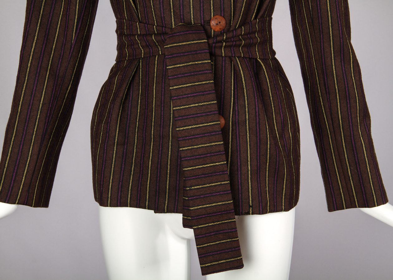 Vintage 1960s Pauline Trigere Belted Wool Jacket with Neck Ties