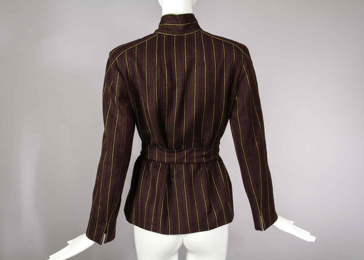 Vintage 1960s Pauline Trigere Belted Wool Jacket with Neck Ties