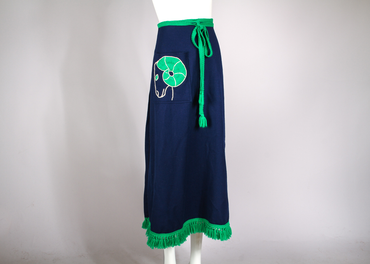 Vintage Novelty Zodiac Aries Wool Wrap Skirt with Appliqued Ram