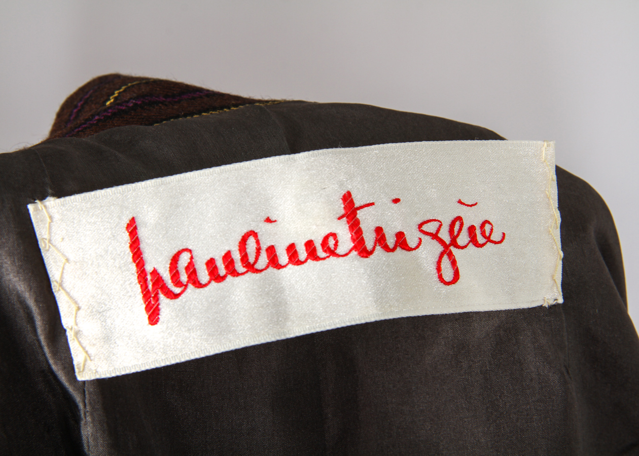 Vintage 1960s Pauline Trigere Belted Wool Jacket with Neck Ties