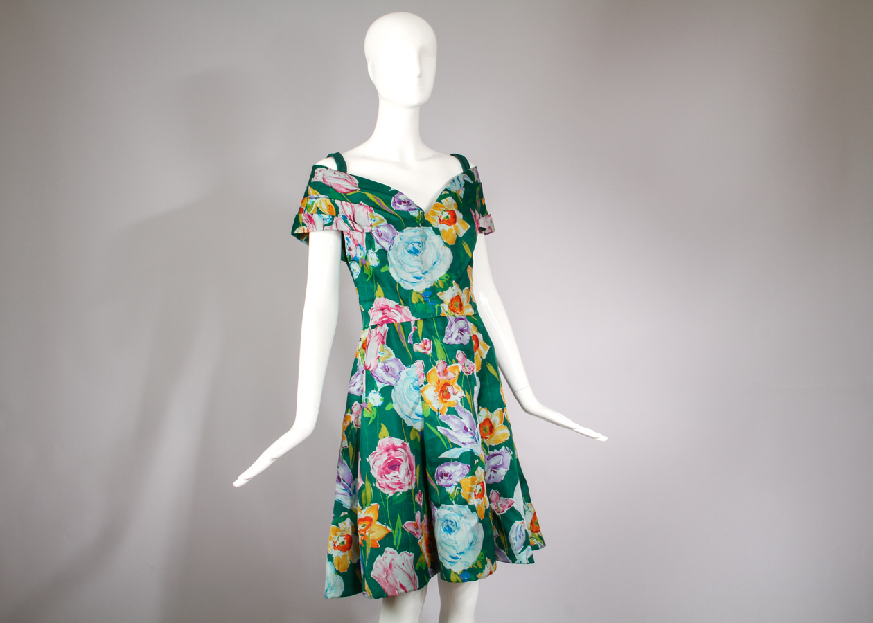 Vintage Arnold Scaasi Floral Silk Garden Party Cocktail Dress
