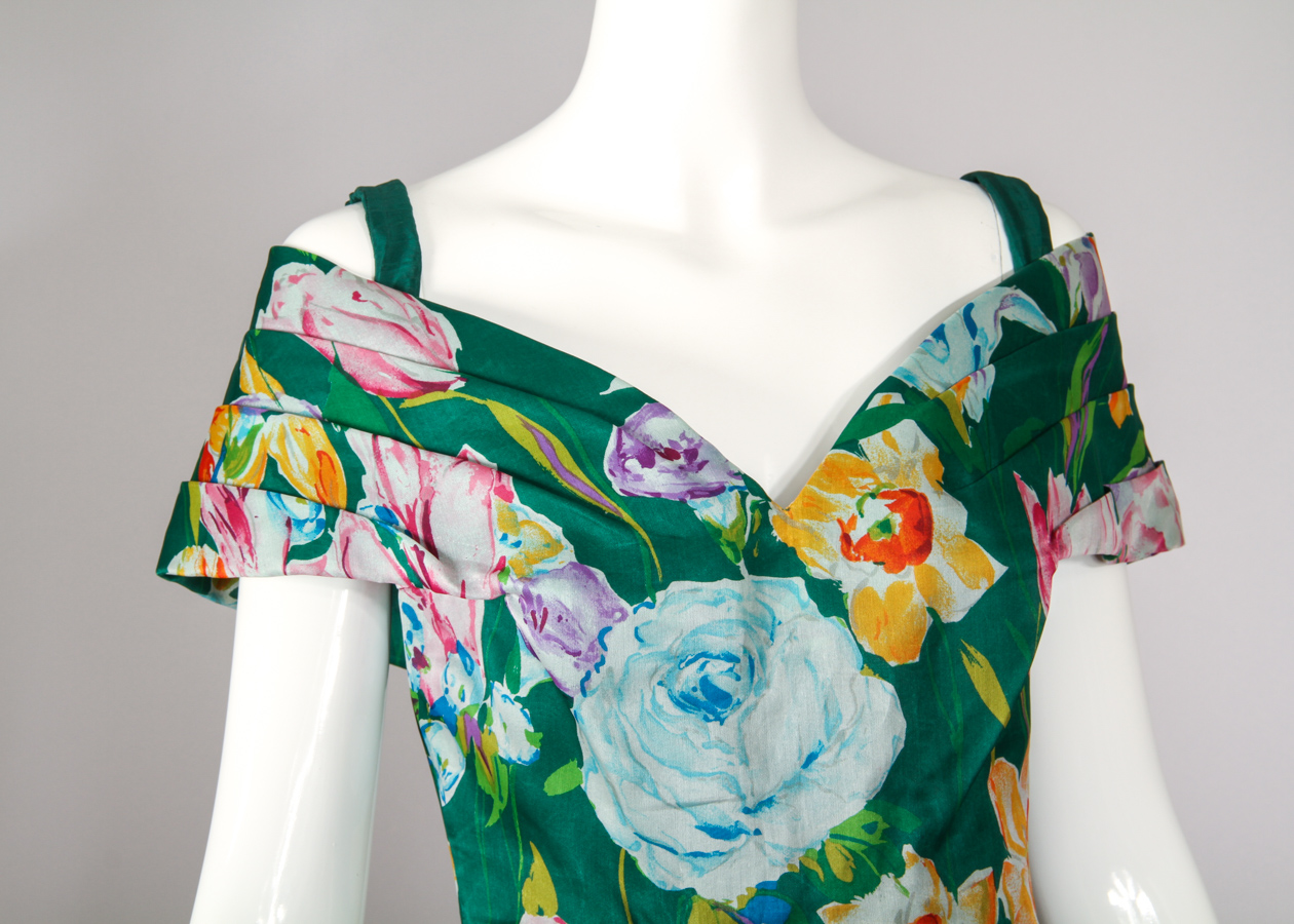 Vintage Arnold Scaasi Floral Silk Garden Party Cocktail Dress