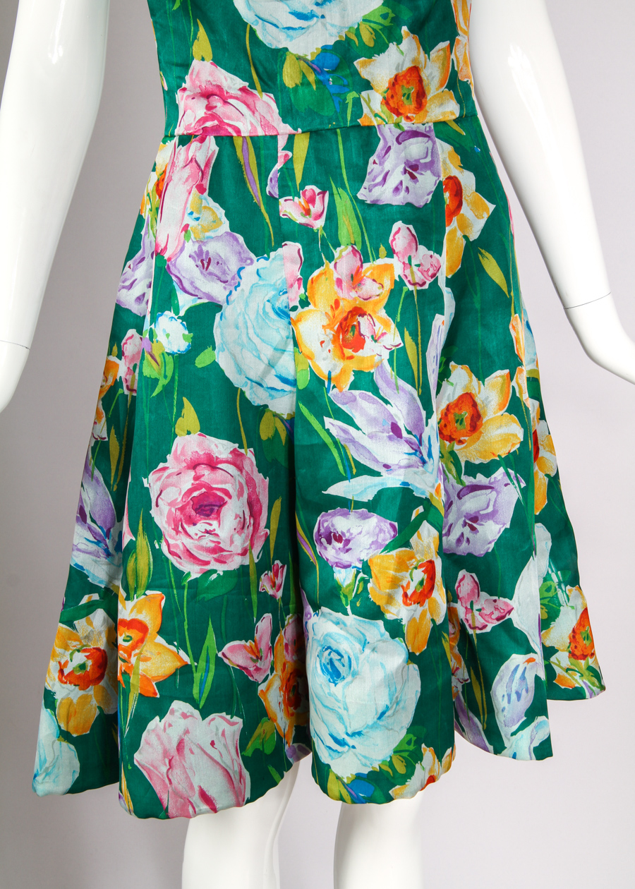 Vintage Arnold Scaasi Floral Silk Garden Party Cocktail Dress