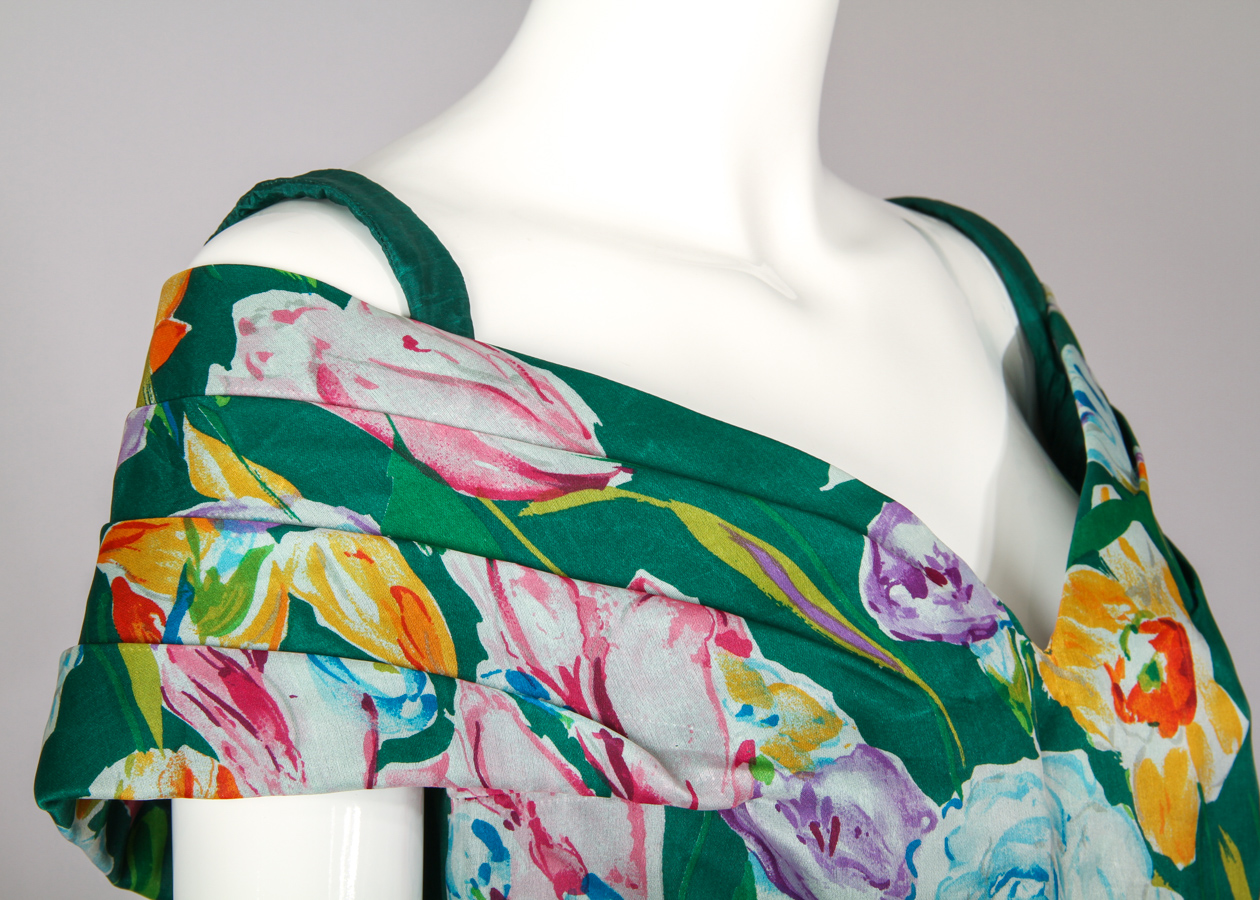 Vintage Arnold Scaasi Floral Silk Garden Party Cocktail Dress